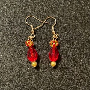 Elegant Red and Gold Drop Earrings